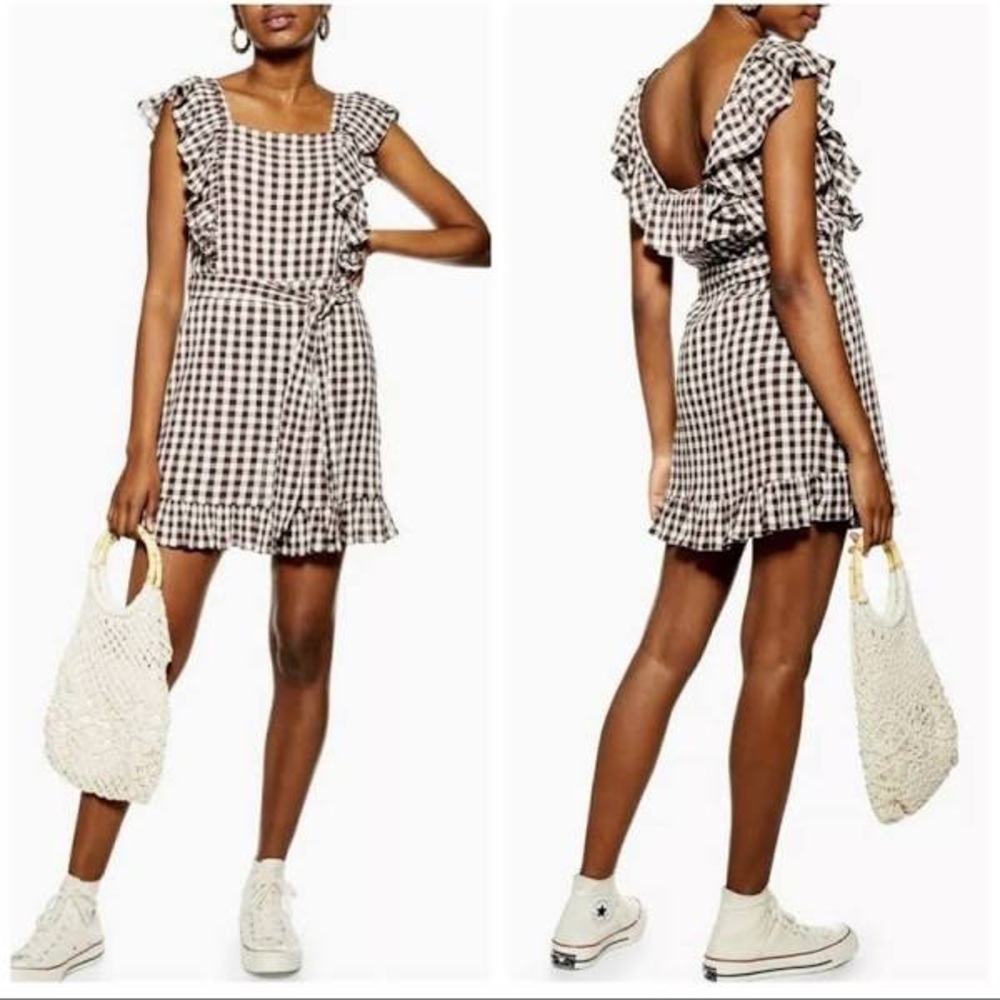 Topshop Gingham Ruffle Mini Dress NWT
